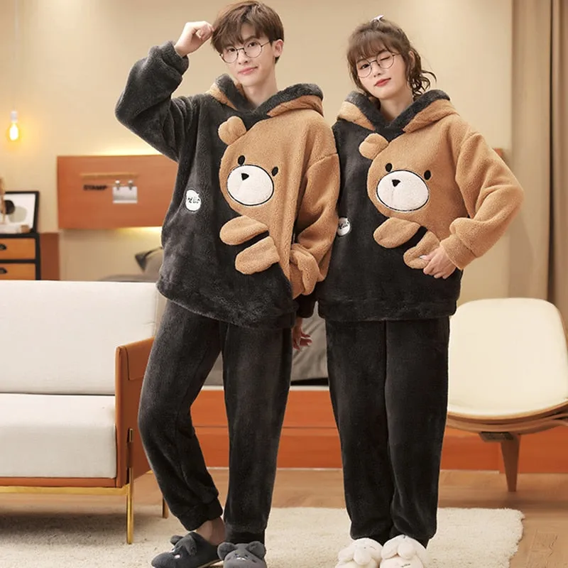 Warm Winter Anime Bear Couple Pajama Set