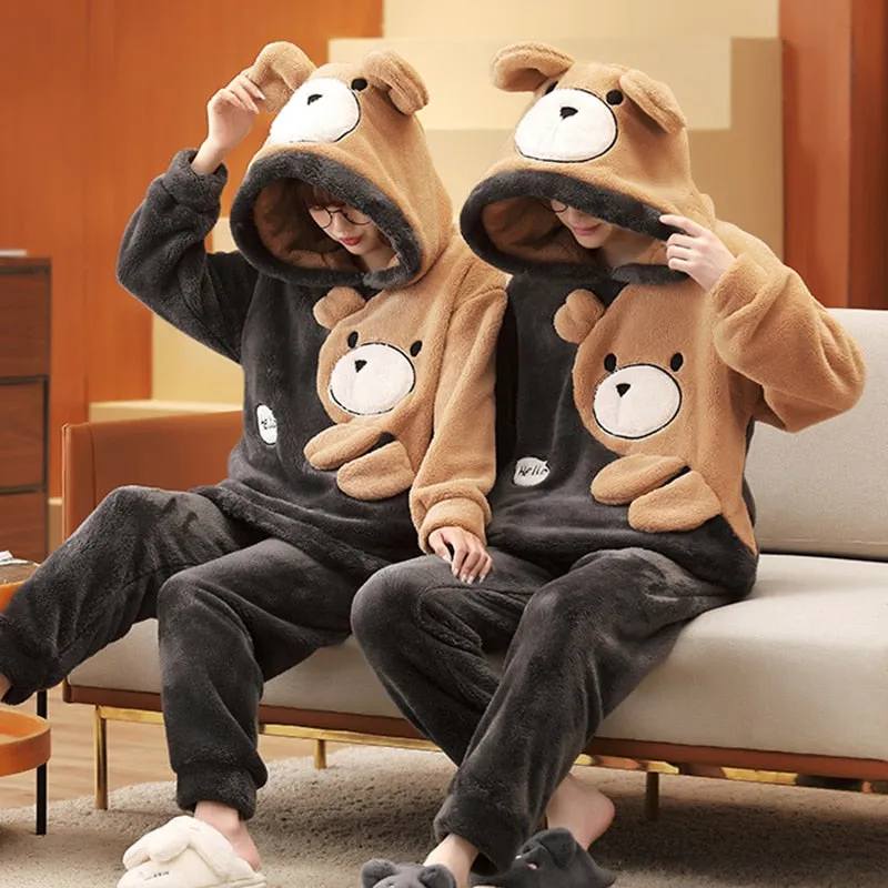 Warm Winter Anime Bear Couple Pajama Set