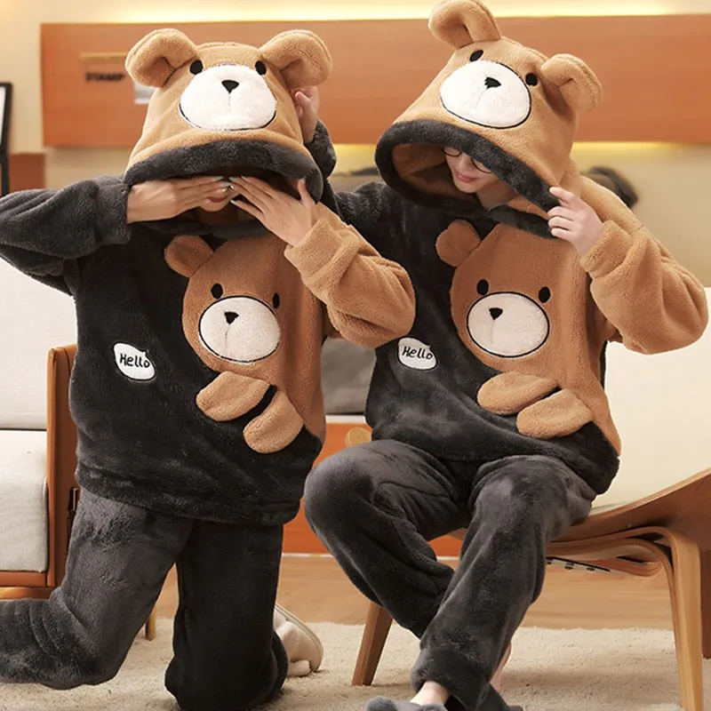 Warm Winter Anime Bear Couple Pajama Set