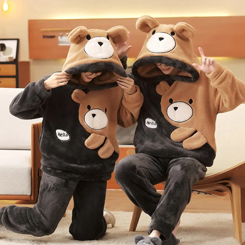 Warm Winter Anime Bear Couple Pajama Set