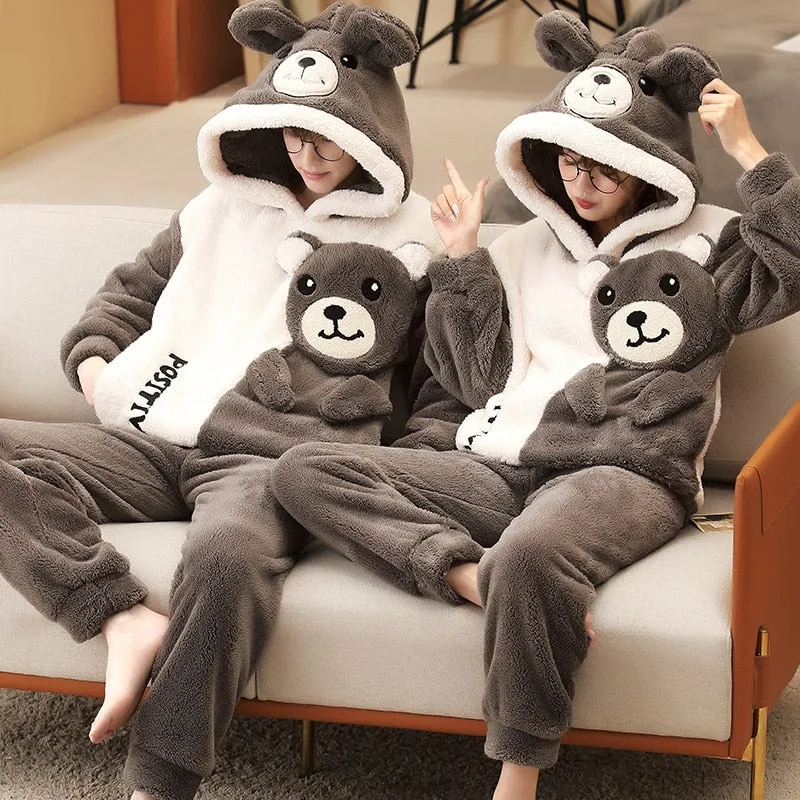 Warm Winter Anime Bear Couple Pajama Set