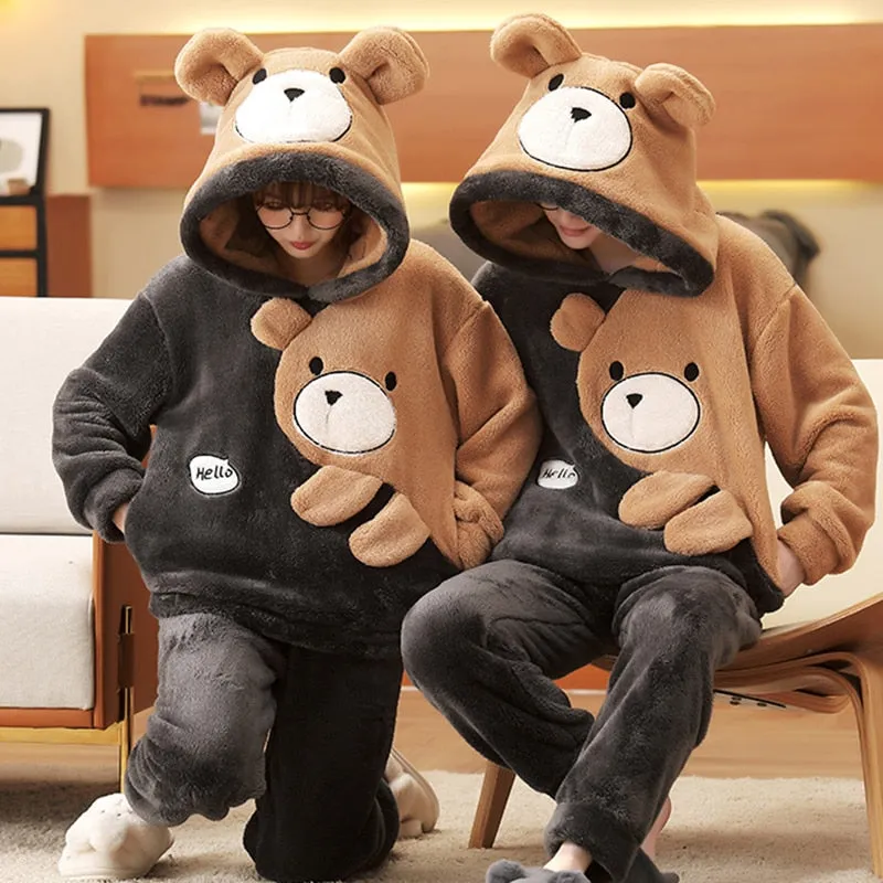 Warm Winter Anime Bear Couple Pajama Set