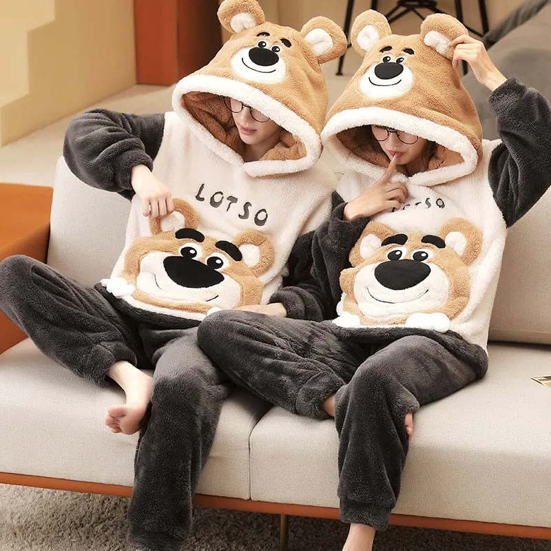 Warm Winter Anime Bear Couple Pajama Set