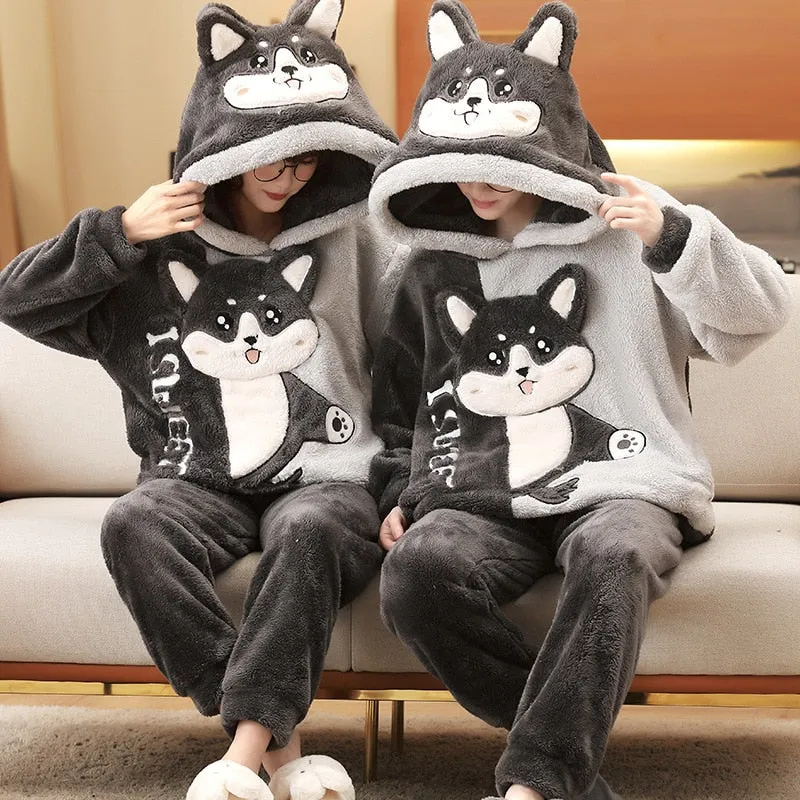 Warm Winter Anime Bear Couple Pajama Set