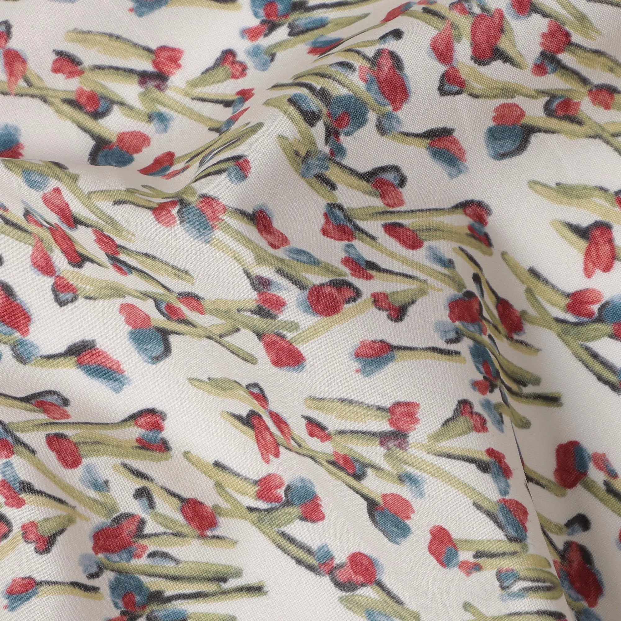 White and Multicolor Floral Cotton Lawn Digital Print Fabric - 110 cm Width-D21225