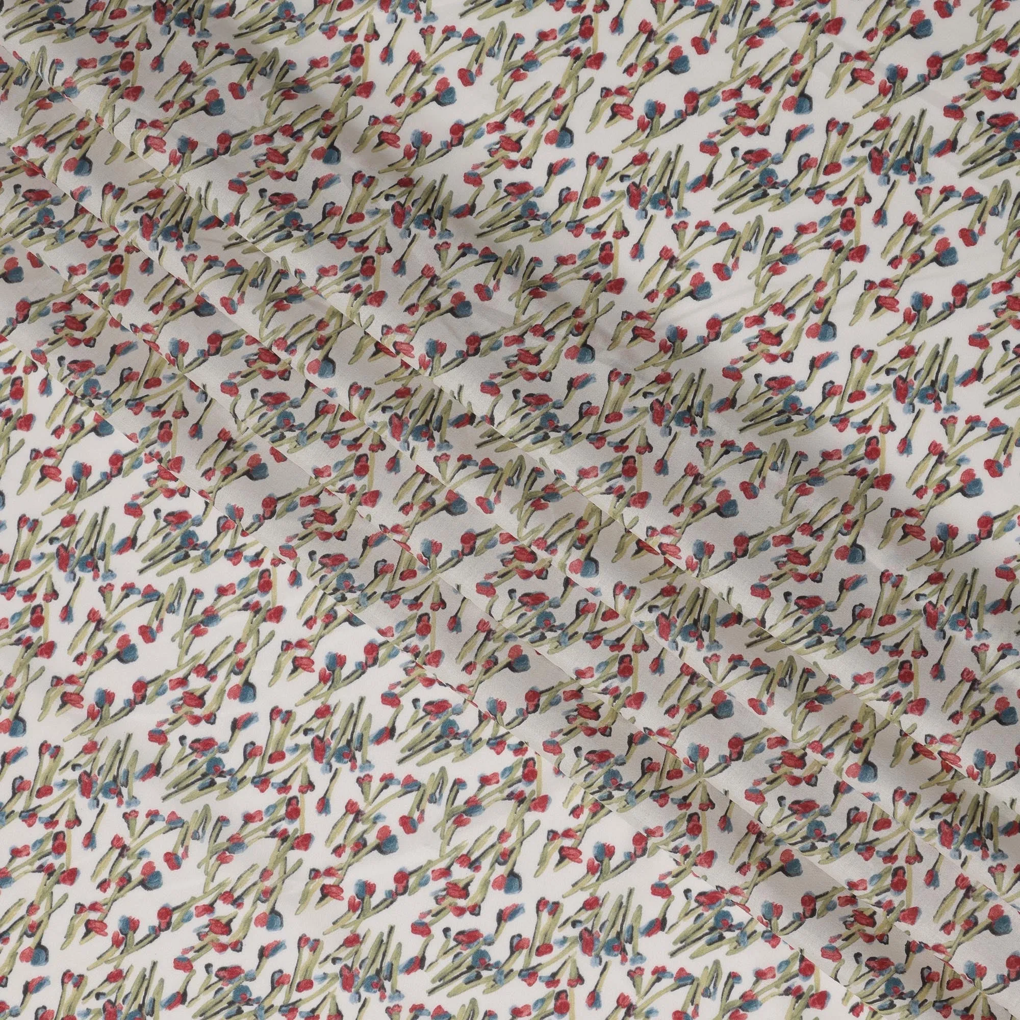 White and Multicolor Floral Cotton Lawn Digital Print Fabric - 110 cm Width-D21225