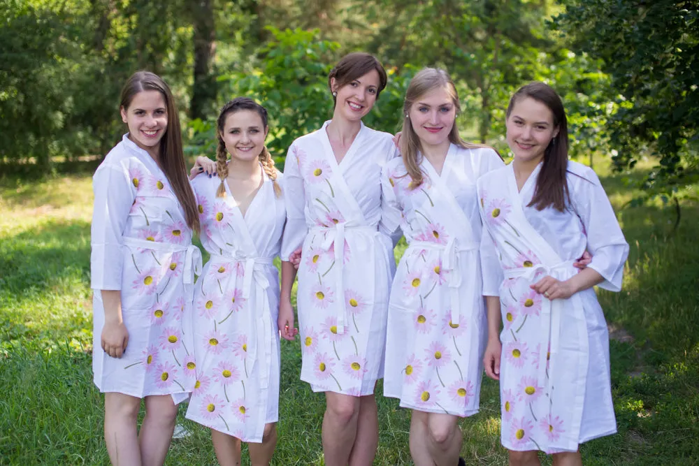 White Falling Daisies Pattern Bridesmaids Robes