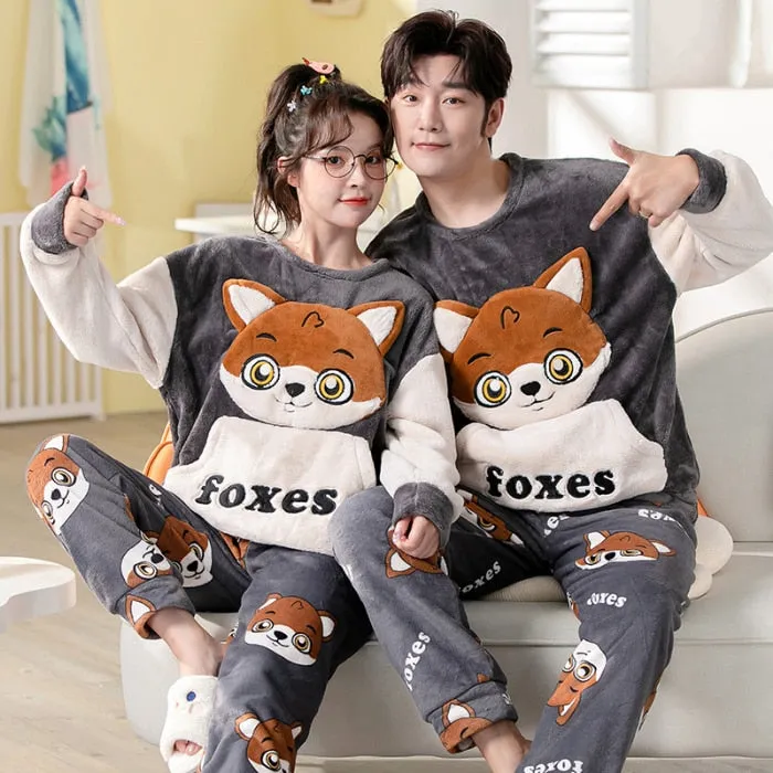 Winter Couple Pajama Set with Cartoon Print