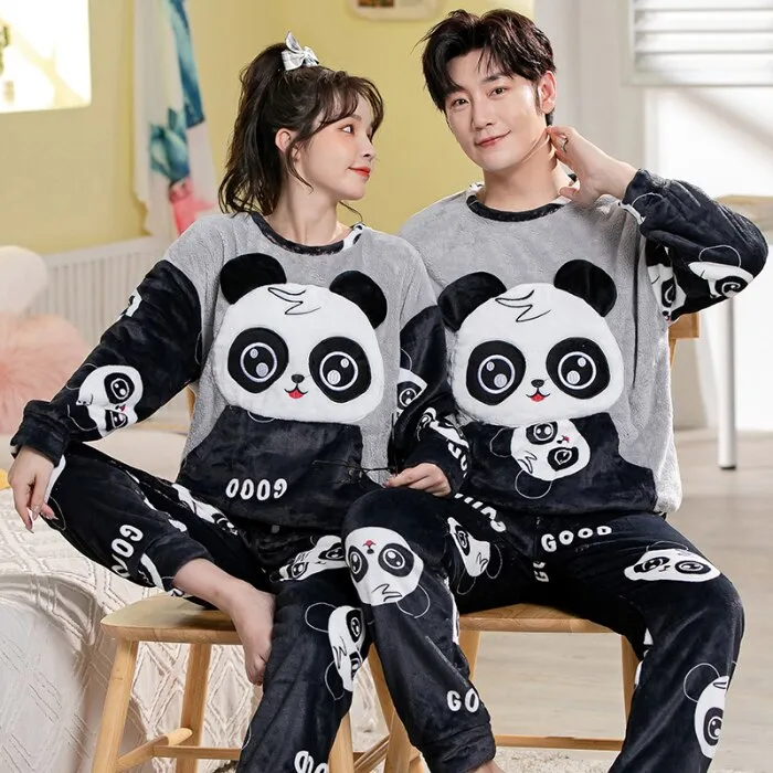 Winter Couple Pajama Set with Cartoon Print