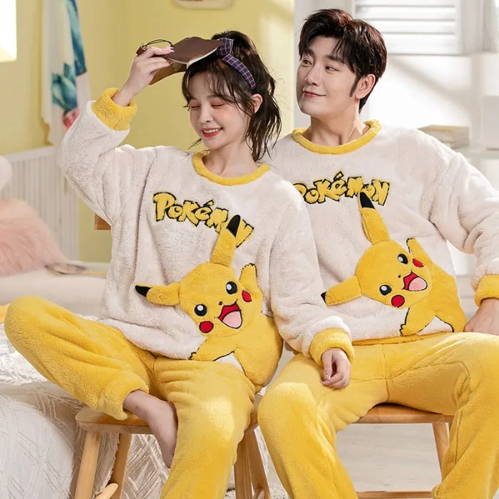 Winter Couple Pajama Set with Cartoon Print