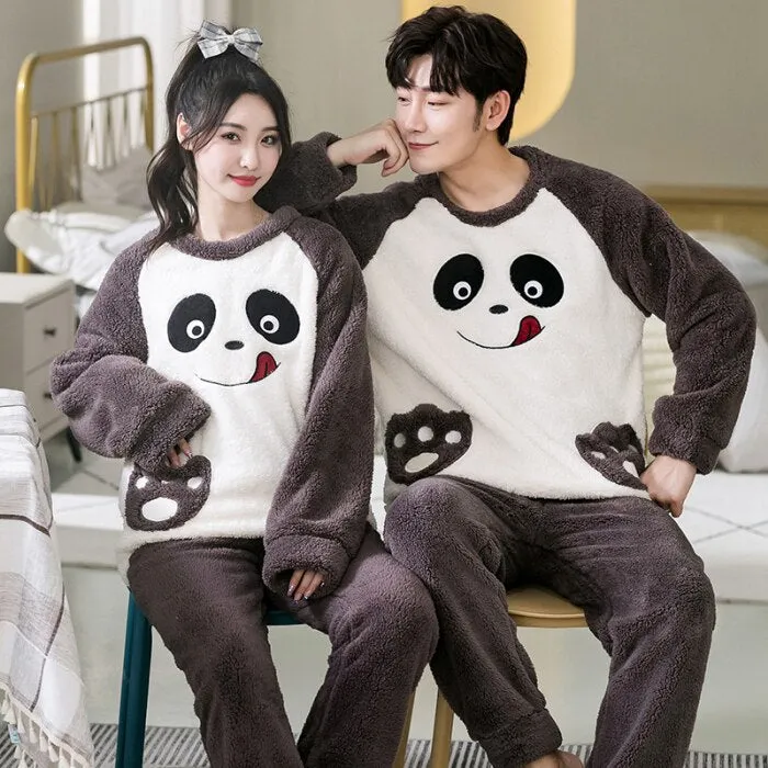 Winter Couple Pajama Set with Cartoon Print