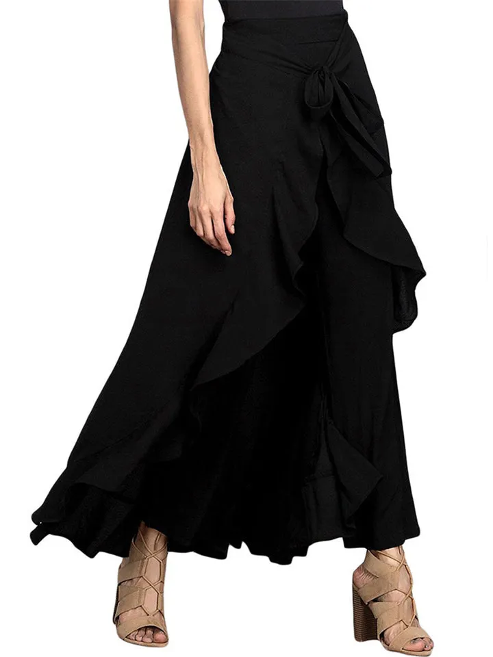 Women's Front Lace Up Flowy Chiffon Culotte