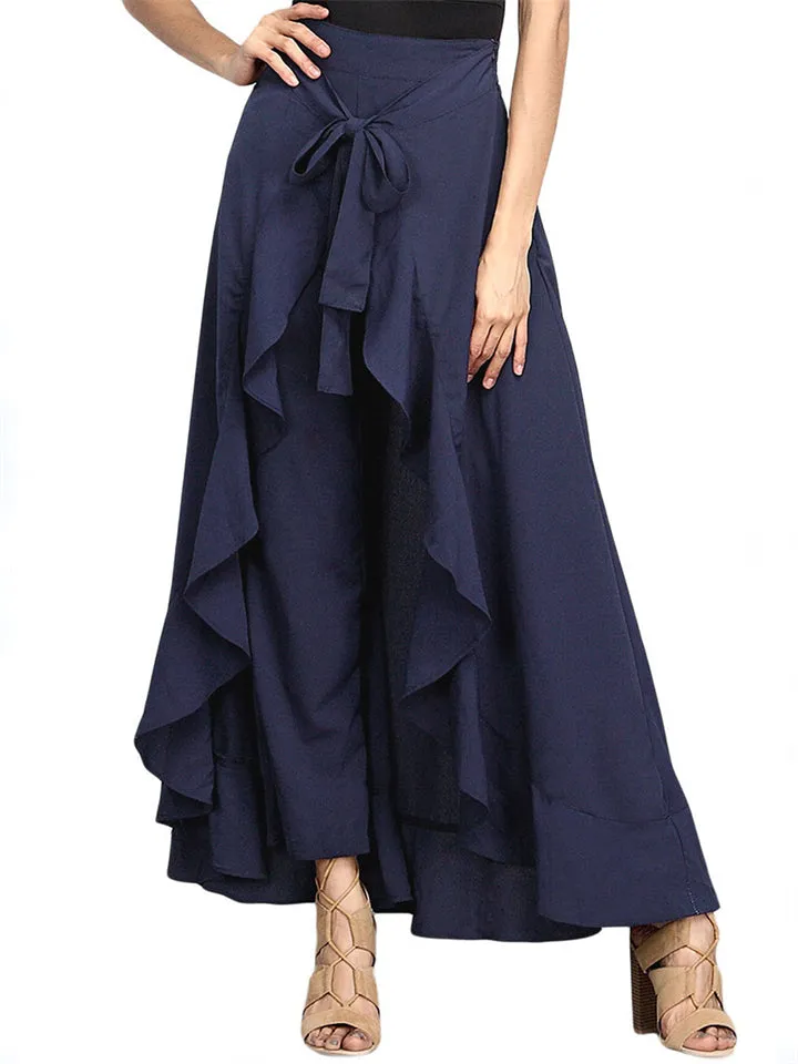 Women's Front Lace Up Flowy Chiffon Culotte