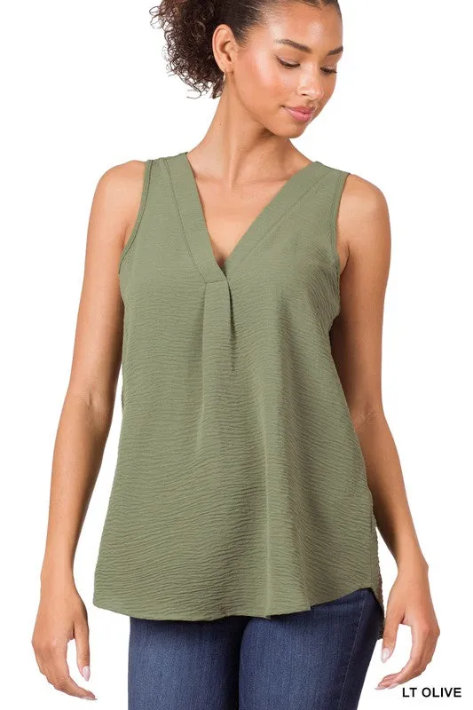 Woven Airflow V-Neck Sleeveless Top